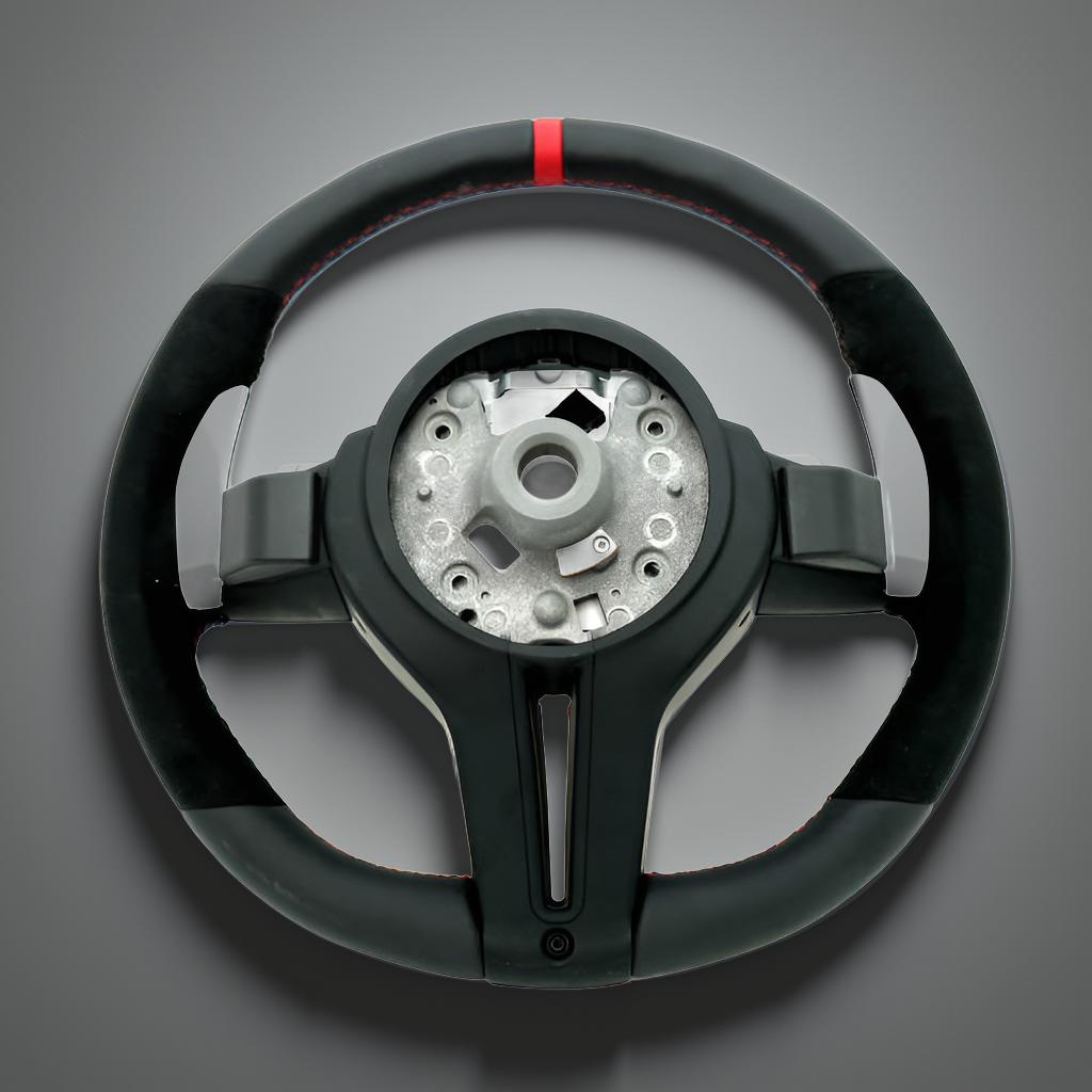 Alcantara & Leather Steering Wheel for BMW M & F Series (F30, F10, F15, F16) with Carbon Fiber Trim - Red