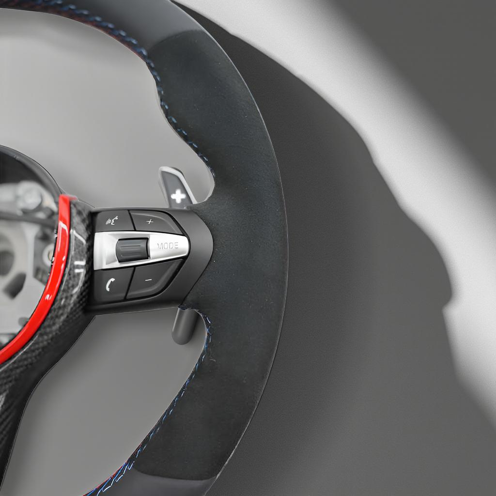 Alcantara & Leather Steering Wheel for BMW M & F Series (F30, F10, F15, F16) with Carbon Fiber Trim - Red
