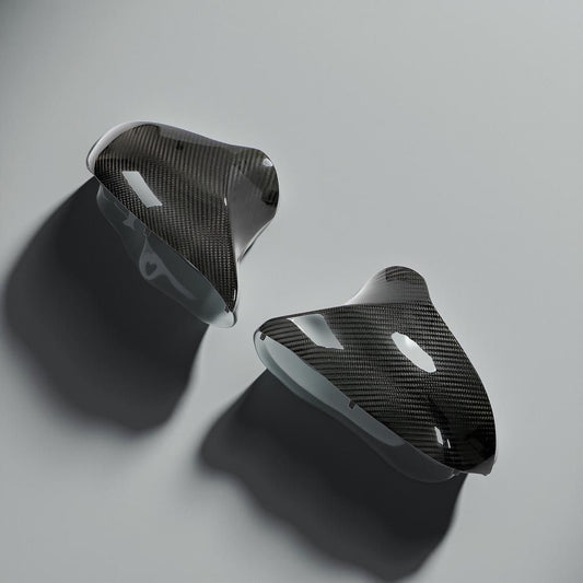 Right-Hand Drive Dry Carbon Fiber Rearview Mirror Caps for BMW F80 M3, F82 & F83 M4, and F87 M2 Competition (2018-2020)