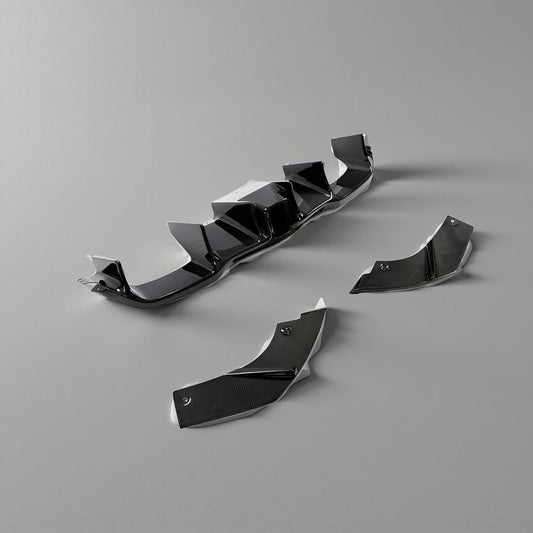 Set of 3 Carbon Fiber Style Rear Lip Diffusers with LED for BMW M2 Competition Coupe 2-Door (2016-2019)