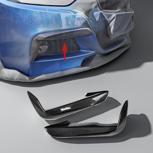 Carbon Fiber Front Bumper Splitters for BMW F30 & F31 & F35 M Sport (2013-2018) with Fog Lamp Lights and Canard Air Vents